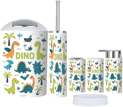 Dinosaur-themed 6-Piece Bathroom Accessory Set for Kids