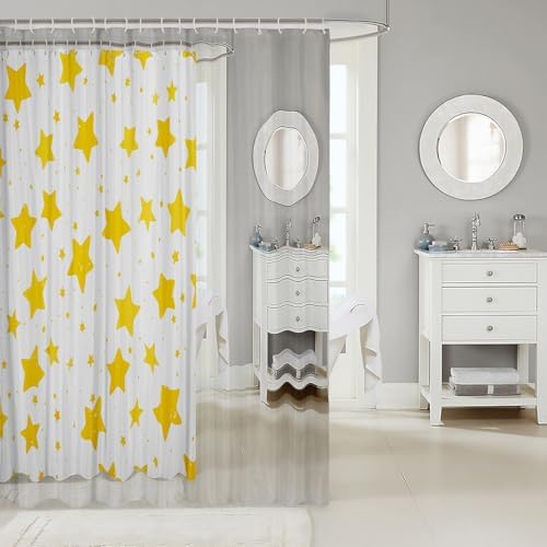Yellow Cartoon Stars Bath Curtain 72x72 Kids Galaxy Shower Curtain for Boys
