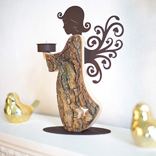 Wood Angel Tealight Candle Holder - Handcrafted Memorial Decor