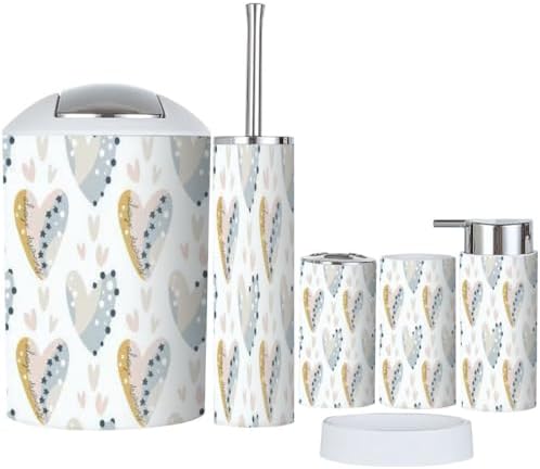 Bathroom Accessory Set 6 Piece Pastel Heart Valentine for Kids
