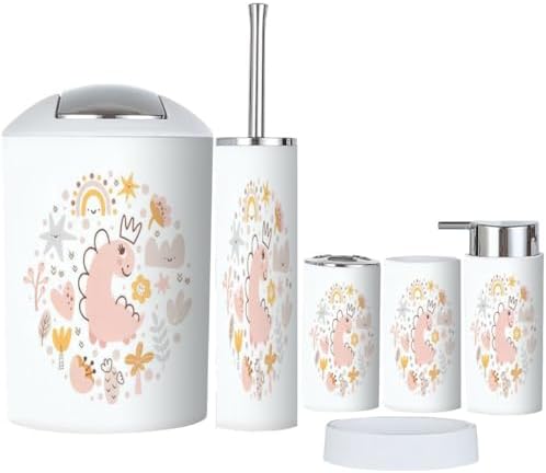 Bathroom Accessory Set 6 Piece Durable Stylish Essential Kit for Tidiness
