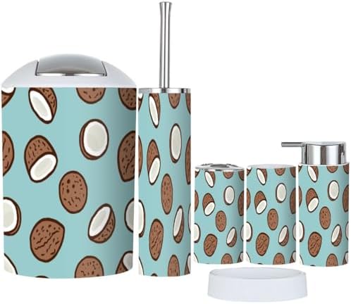 6 Piece Cartoon Tropical Coconut Bathroom Accessories Set