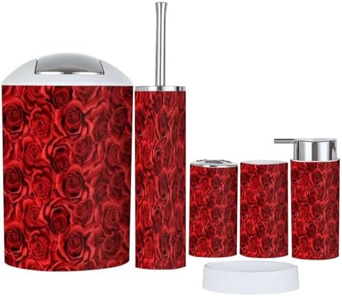 6 Piece Bathroom Accessory Set with Rose Flower Design