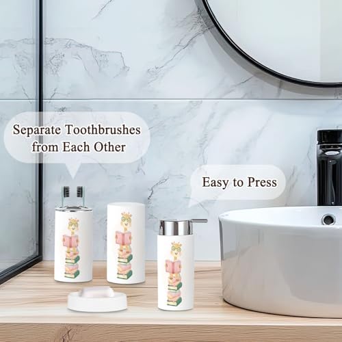 Cute Happy Nerdy Giraffe Bathroom Accessory Set 6 Pcs