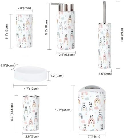 Cute Panda Rainbow Bathroom Accessory Set 6 Piece