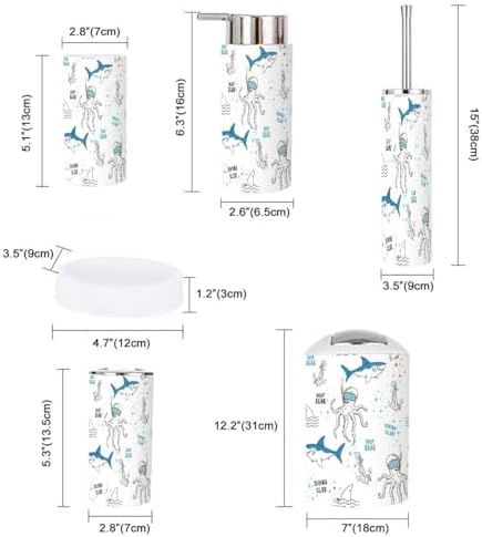 Cute Shark Octopus Bathroom Accessories Set 6 Pcs