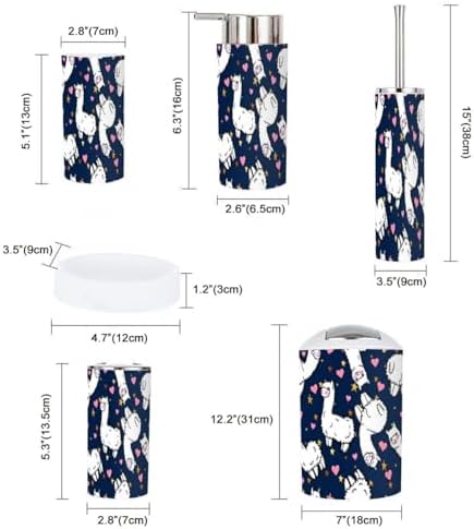 Bathroom Accessories Set 6 Pcs Durable Cute Alpacas Decor