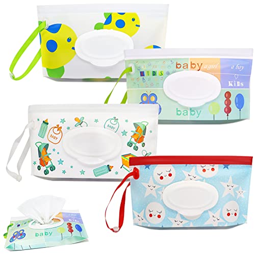 4 Pack Baby Wipes Dispenser Portable Refillable Wipe Case