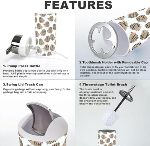 JBNJANKDAV Bathroom Accessories Set 6 Pcs Cute Hedgehogs Decor