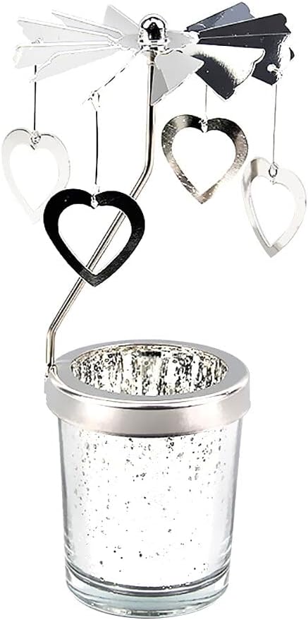 Rotary Spinning Love Heart Tea Lights Candle Holder - Silver