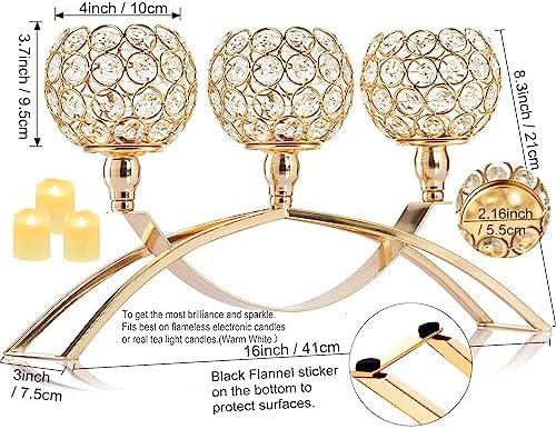 Elegant Crystal Candle Holders 3-Arm Tealight Centerpiece for Dining Tables
