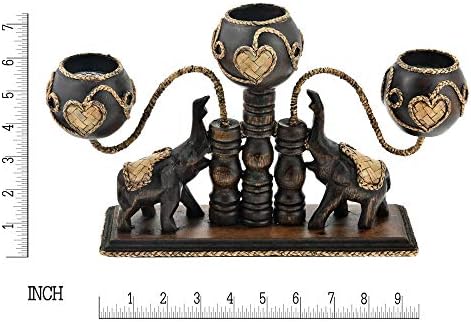 AeraVida Unique Handcarved Thai Elephant Candle Holder with 3 Candles