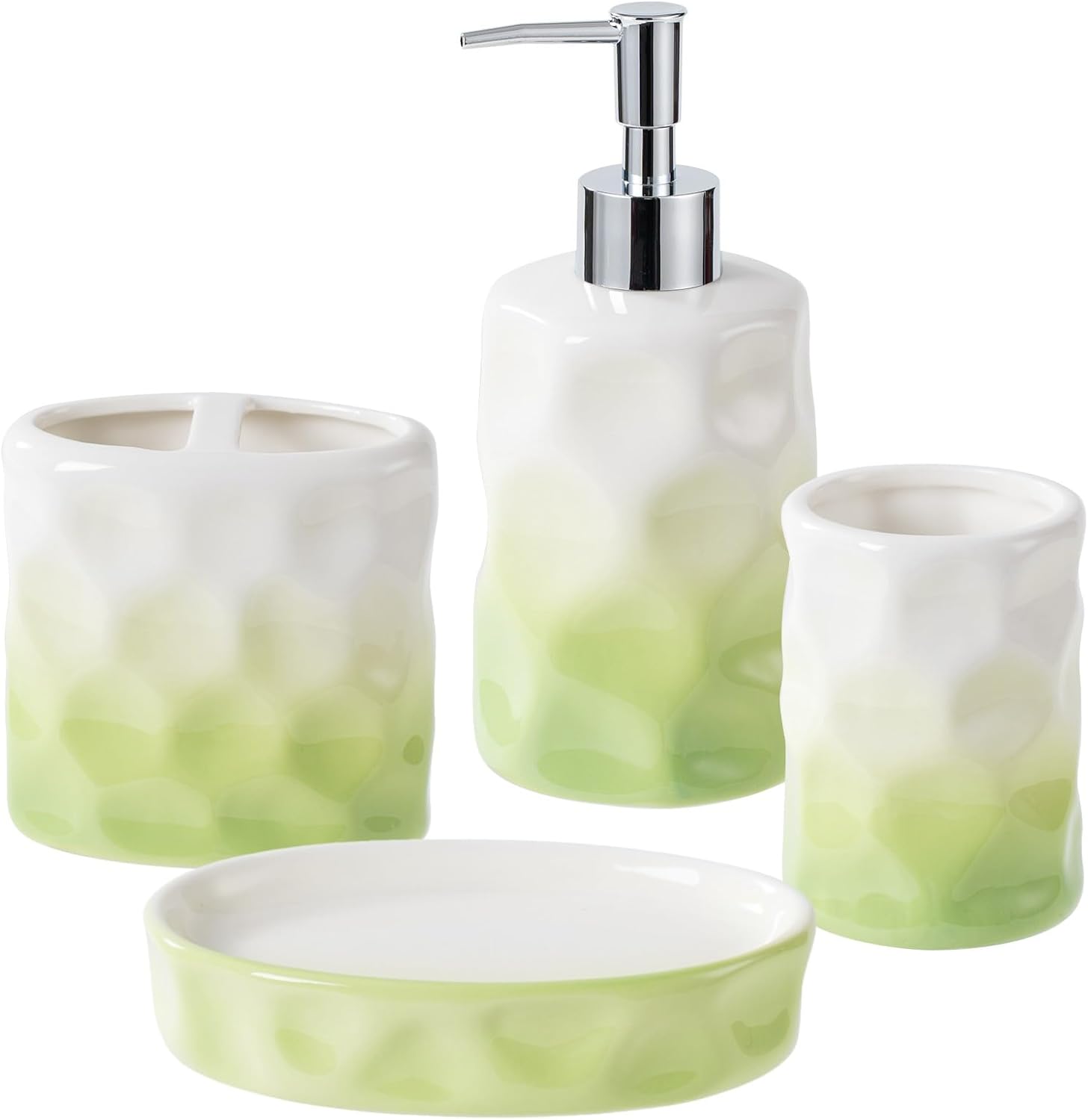 Sage Green Bathroom Accessory Set - 4 Piece Hand Pinch Design
