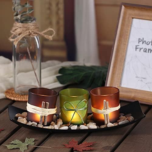 VOTIVE CANDLE HOLDER SET WITH NATURAL TEA LIGHTS AND RICKshaw rocks