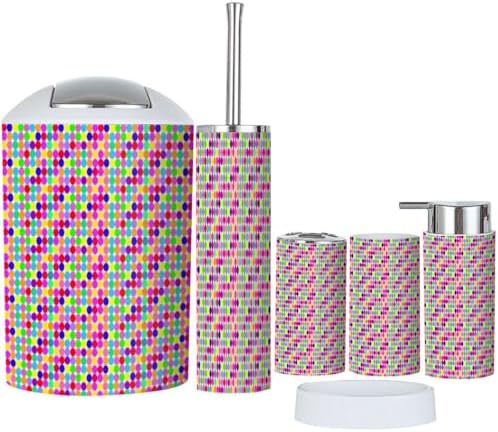 6-Piece Bathroom Accessories Set with Rainbow Pattern