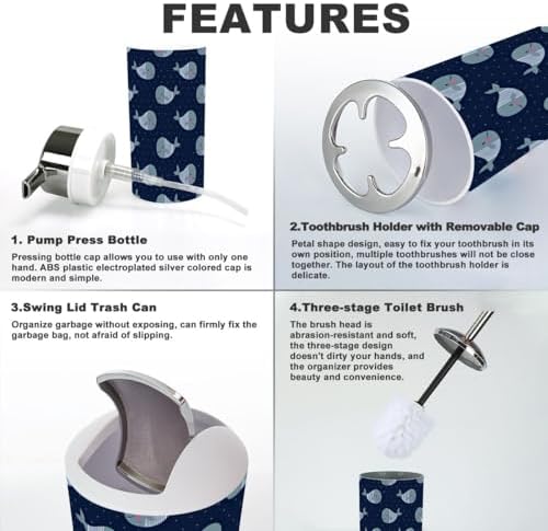 Bathroom Accessories Set 6 Pcs Dark Blue Whale Style 1
