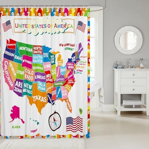 Feelyou USA Map Learning Shower Curtain