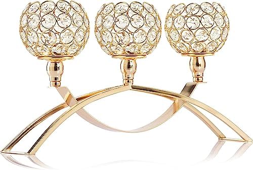 Elegant Crystal Candle Holders 3-Arm Tealight Centerpiece for Dining Tables