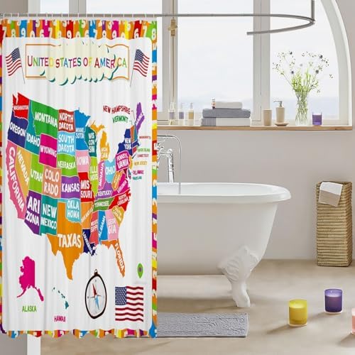 Feelyou USA Map Learning Shower Curtain
