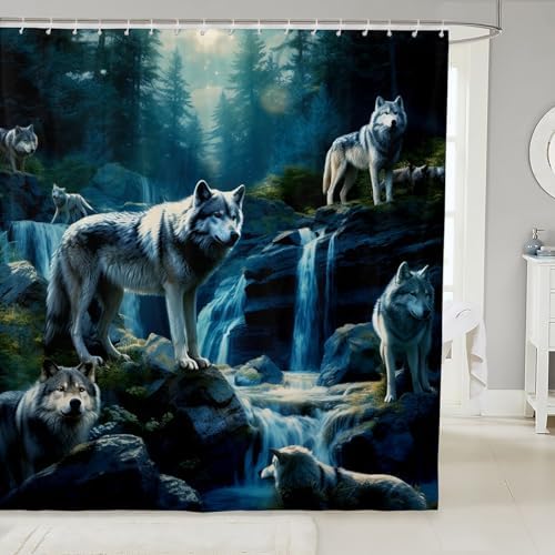 Feelyou Wolf Bath Curtain Kids Waterproof 3D Print Design