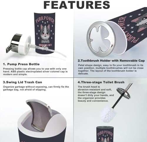 Stylish 6-Piece Cat-Themed Bathroom Set