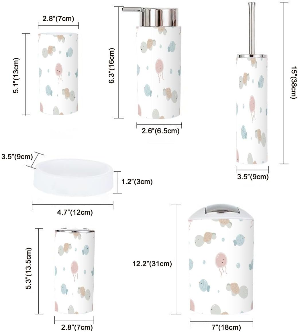 Bathroom Accessories Set 6 Pcs Pastel Cute Sea Characters Design