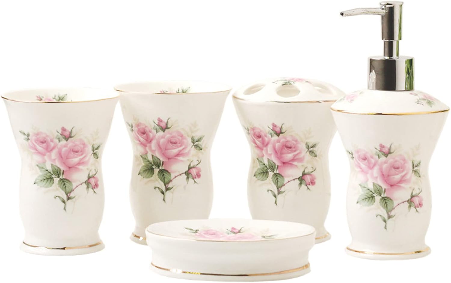 Tauzveok 5 Pcs Bathroom Accessories Set Pink