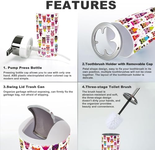 Stylish 6-Piece Bath Accessory Set with Owl Pattern for Kids