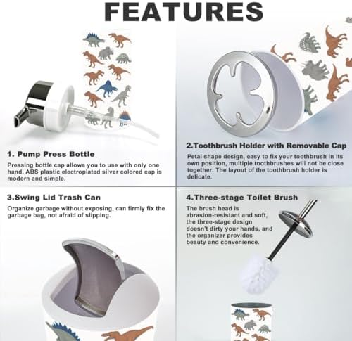Cute Dinosaur Bathroom Accessory Set 6 Pieces