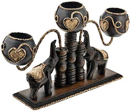 AeraVida Unique Handcarved Thai Elephant Candle Holder with 3 Candles