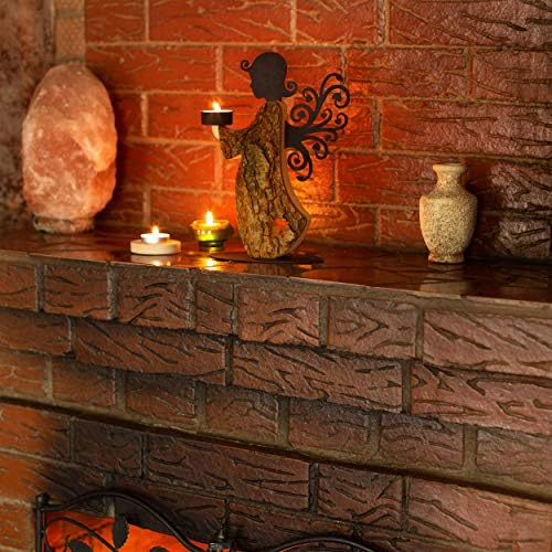 Wood Angel Tealight Candle Holder - Handcrafted Memorial Decor