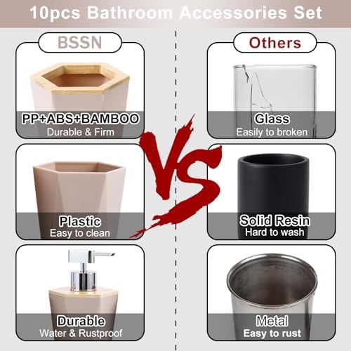Elegant 10-Piece Bathroom Organizer Set with Bamboo Leather Features