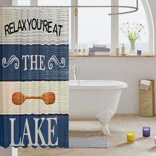 Jejeloiu Kids Lake Shower Curtain 72x72 Blue and White
