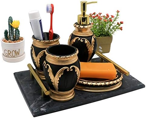 LUANT 4 Piece Bathroom Accessory Set Black with Gold
