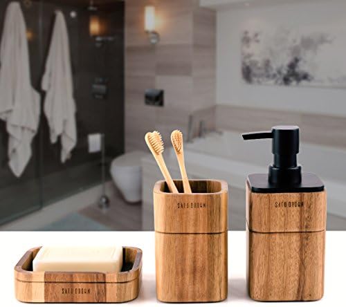 Bathroom Accessory Set 3-Piece Acacia Wood Rlegant Reusable and Eco-Friendly