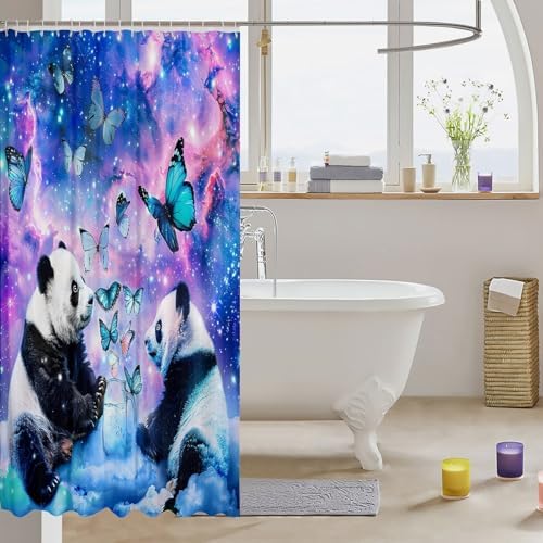 Cute Panda Bath Curtain Set with Galaxy Design