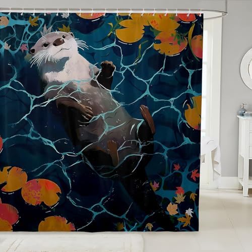 Feelyou Otter Shower Curtain Set 72x72 Waterproof Kids Cartoon Animal Bath Curtain