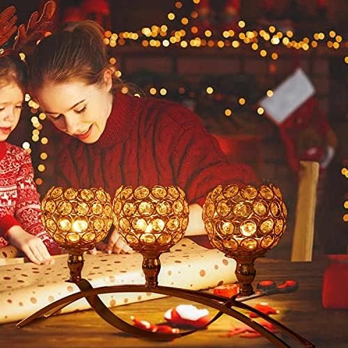 Elegant Crystal Candle Holders 3-Arm Tealight Centerpiece for Dining Tables