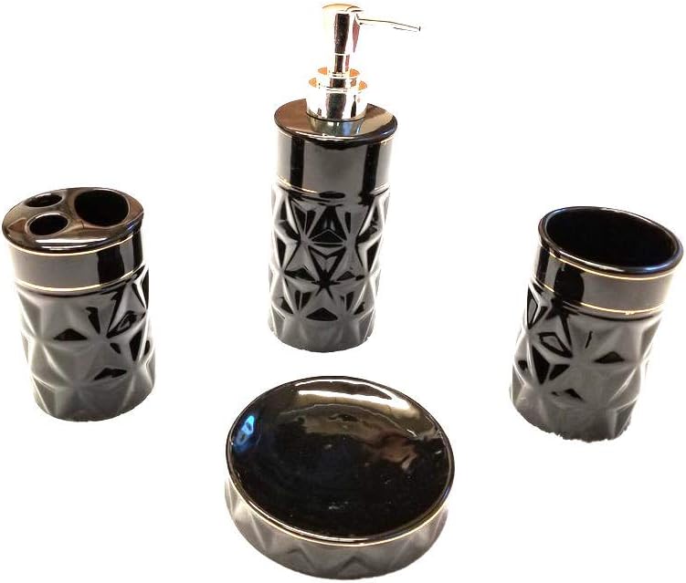 Empire Home Space Modern 4-Piece Ceramic Bathroom Accessory Set Black Engraved