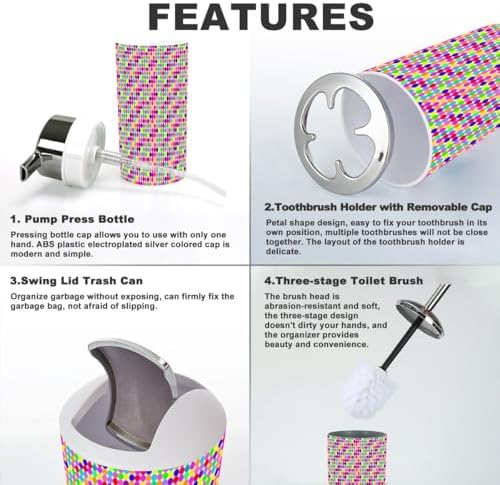6-Piece Bathroom Accessories Set with Rainbow Pattern