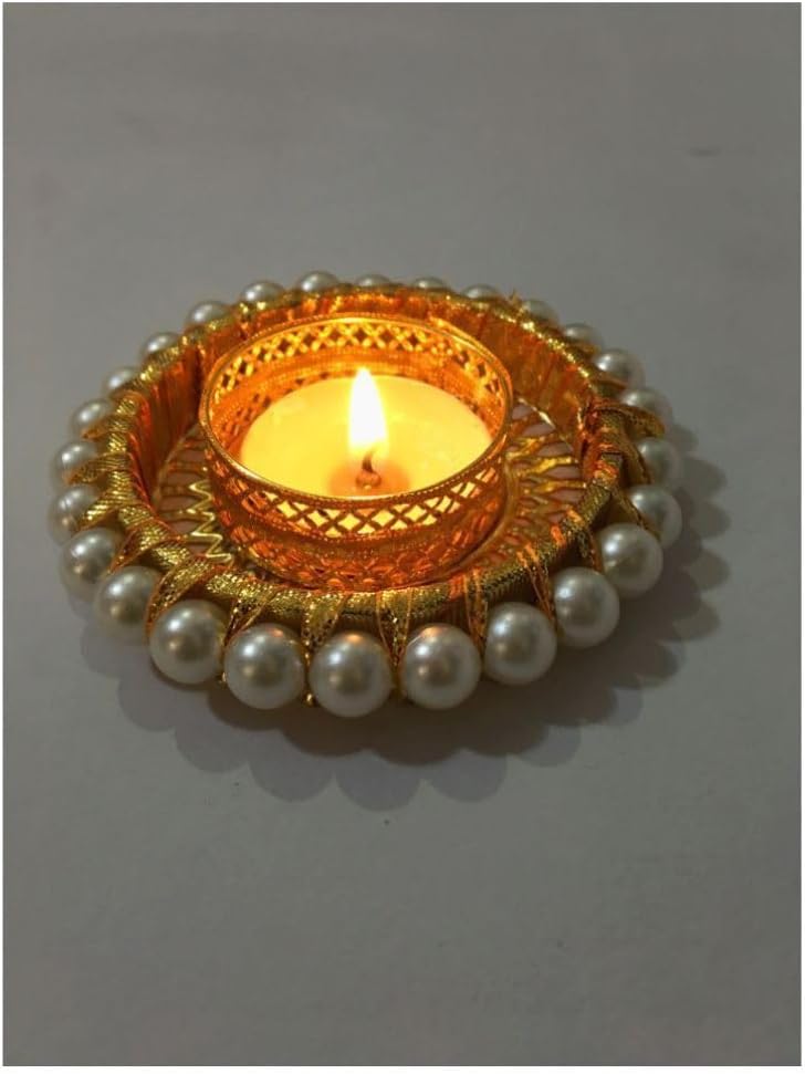 4-Piece Pearl Moti Design White Candle Holder Set
