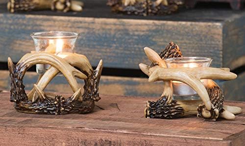 Ebros Set of 2 Wildlife Rustic Antler Votive Candle Holders