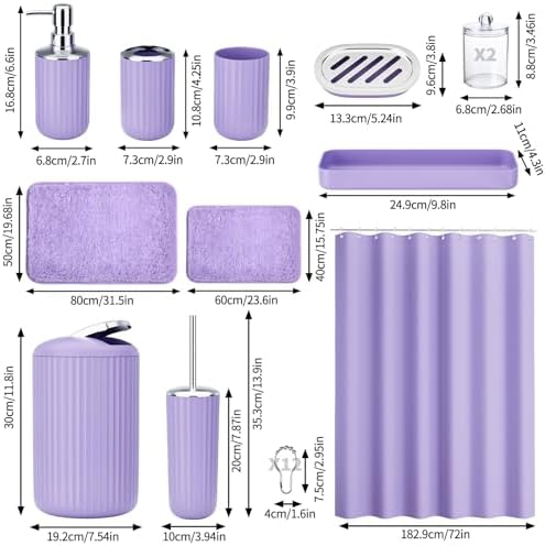 Luxury Plush Bath Mat Set with Absorbent Shower Curtain Rugs
