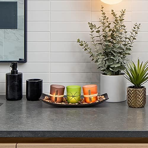 VOTIVE CANDLE HOLDER SET WITH NATURAL TEA LIGHTS AND RICKshaw rocks