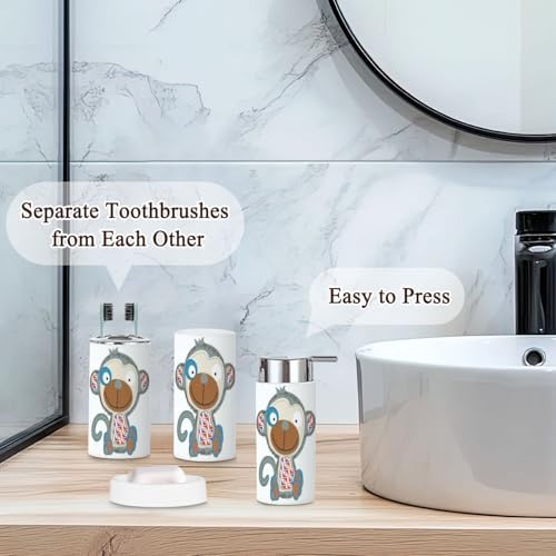 JBNJANKDAVCute Monkey Bathroom Accessories Set of 6 for Kids and Adults