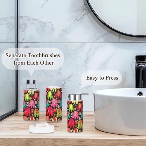 Bathroom Accessories Set 6 Pcs Retro Elephant Kids Pattern