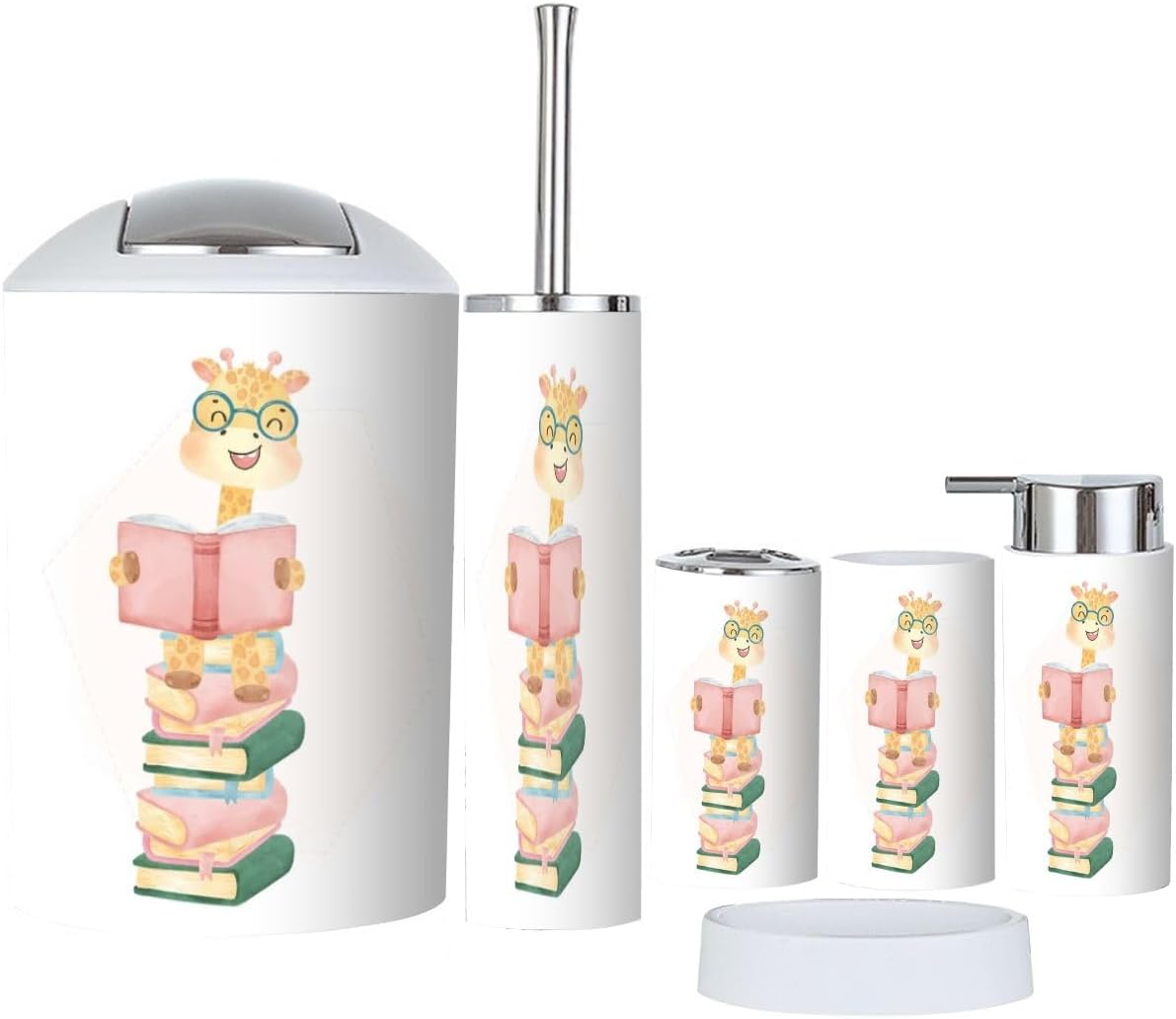 Cute Happy Nerdy Giraffe Bathroom Accessory Set 6 Pcs
