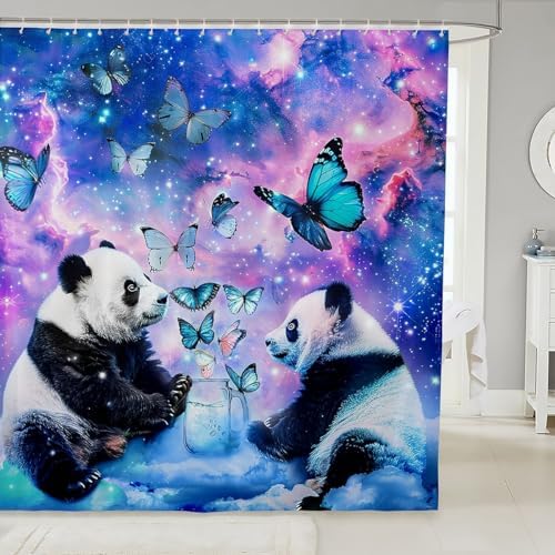 Cute Panda Bath Curtain Set with Galaxy Design
