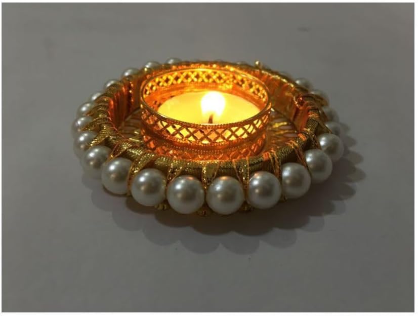 4-Piece Pearl Moti Design White Candle Holder Set