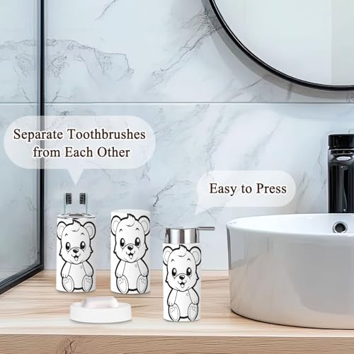 Bathroom Accessories Set 6 Pcs Bear Toothbrush Holder Soap Dispenser Set
